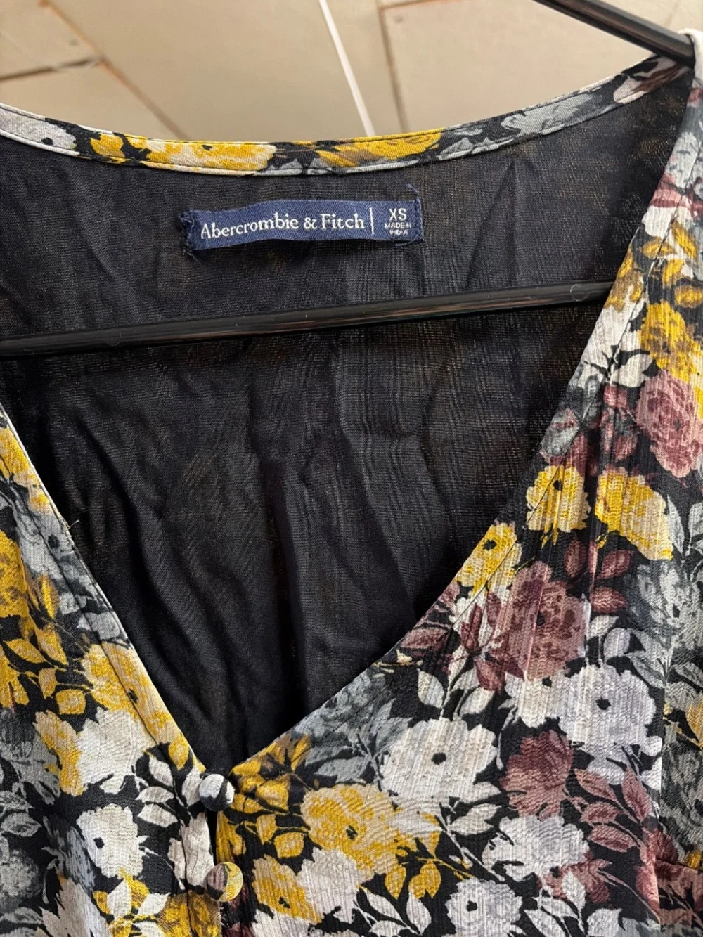 Abercrombie Floral Tie-Front Midi Dress XS Black